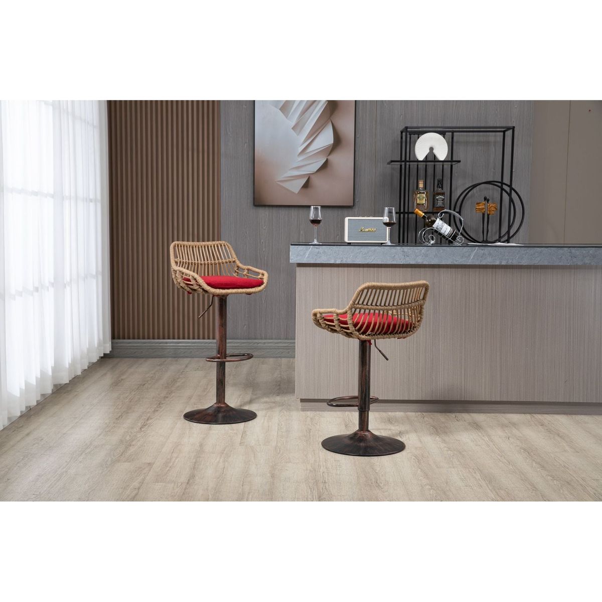 Swivel Bar Stools Set of 2 Adjustable Counter Height Chairs with Footrest for Kitchen, Dining Room 2PC/SET