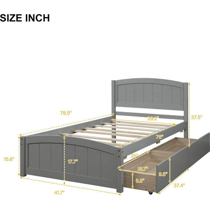 Twin size Platform Bed with Two Drawers, Gray