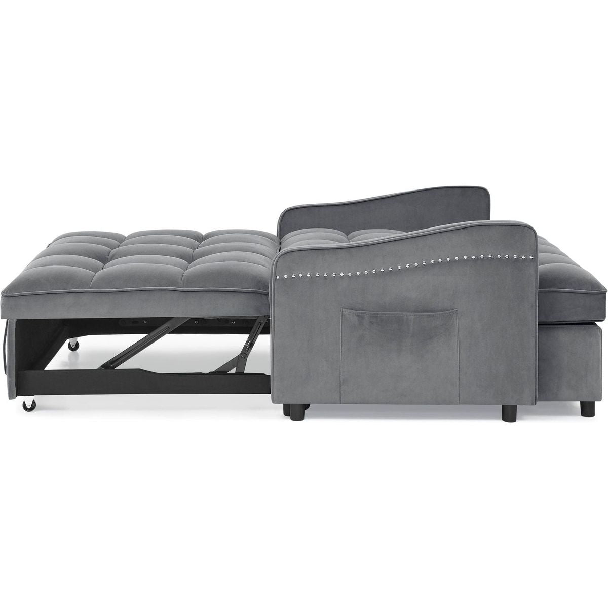 Loveseats Sofa Bed with Pull-out Bed,Adjustable Back and Two Arm Pocket,TypeC and USB Charging with Copper nail,Grey (47"x53"x31")
