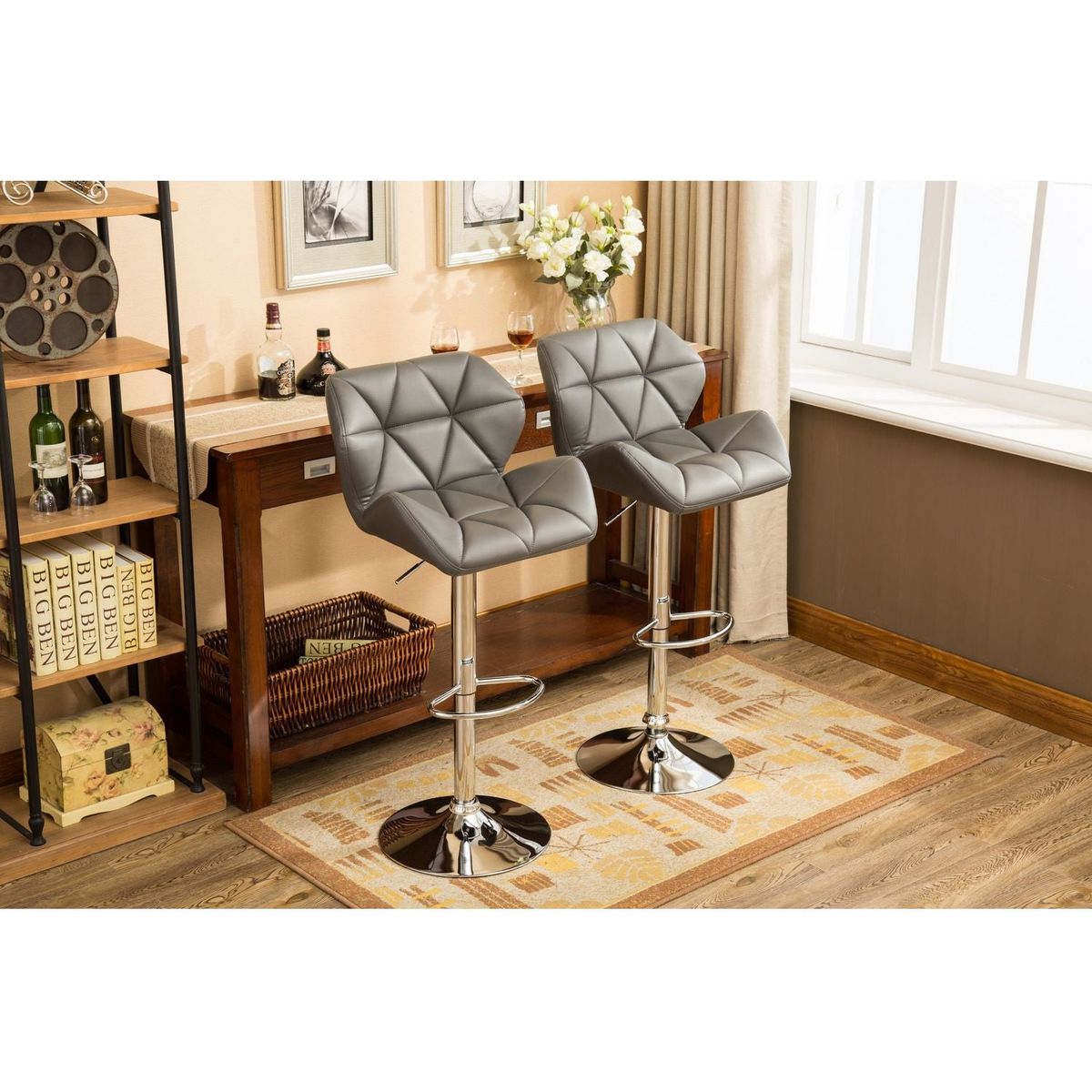 Glasgow Contemporary Tufted Adjustable Height Hidraulic Bar Stools, Set of 2, Grey