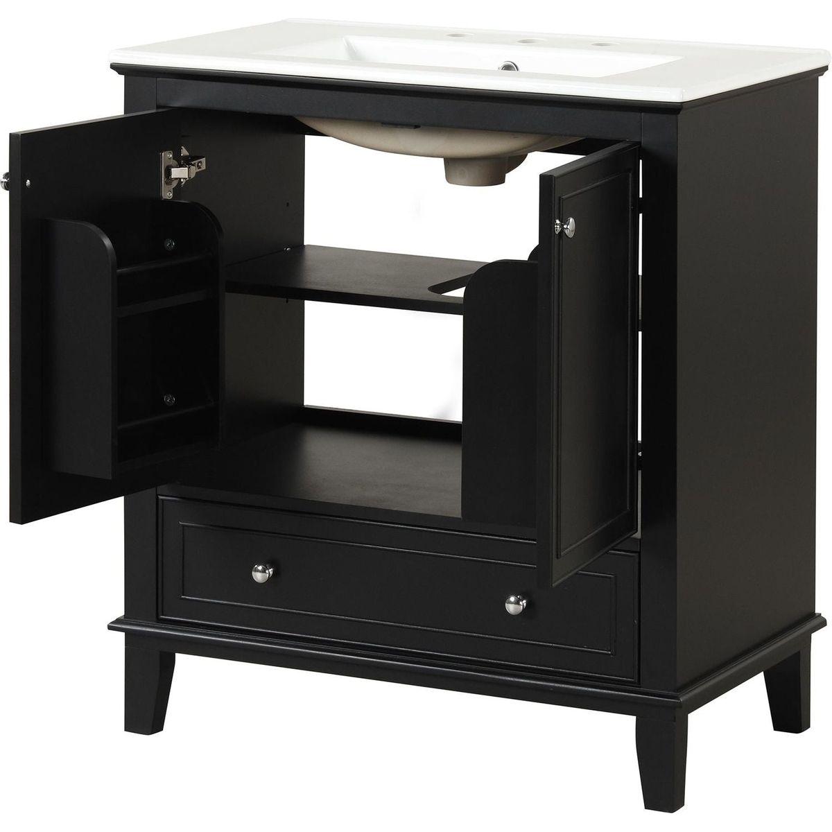 30" Bathroom Vanity with Sink Combo, Multi-functional Bathroom Cabinet with Doors and Drawer, Solid Wood and MDF Board, Black