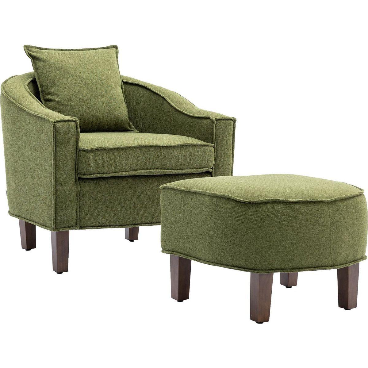 Accent Chair with Ottoman, Mid Century Modern Barrel Chair Upholstered Club Tub Round Arms Chair for Living Room