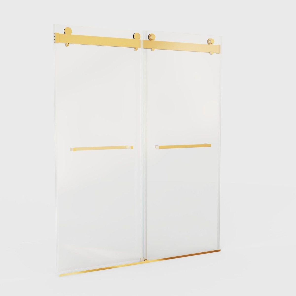 56-60 inches W x76 inches H Frameless Double Sliding Soft-Close Shower Door in Brushed Gold,3/8 inches (10mm) Thick SGCC Tempered Glass Door