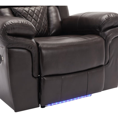 Home Theater Seating Manual Recliner Chair with LED Light Strip for Living Room,Bedroom, Brown