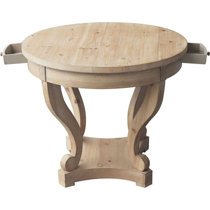 Curved Legs Farmhouse Style Small Size Round Dining Table End Table Side Table Coffee Table for Dinette, Kitchen, Dining Room or Living Room, Natural Wood Grain Distressed