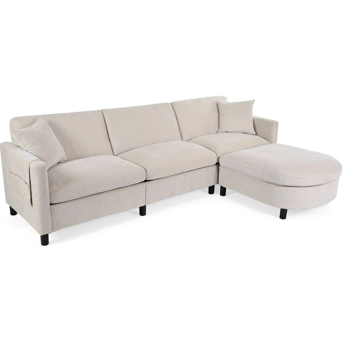 107.87'Sectional Sofa Couch With 1 Ottoman,Seat Cushion and Back Cushion Removable