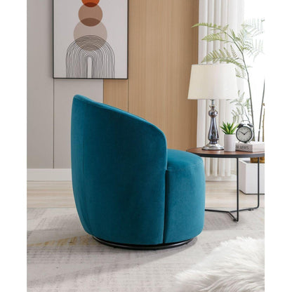 Velvet Fabric Swivel Accent Armchair Barrel Chair With Black Powder Coating Metal Ring,Teal