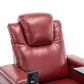 270 Degree Swivel PU Leather Power Recliner Individual Seat Home Theater Recliner with Surround Sound, Cup Holder, Removable Tray Table, Hidden Arm Storage for Living Room, Red