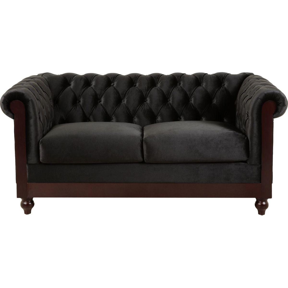 VIVALUX 59.44" Chesterfield Velvet Loveseat Sofa,2-Person Rolled Arm Dutch Plush Upholstered Sofa Couch with Tufted Button for Living Room, Bedroom, Small Places,Black