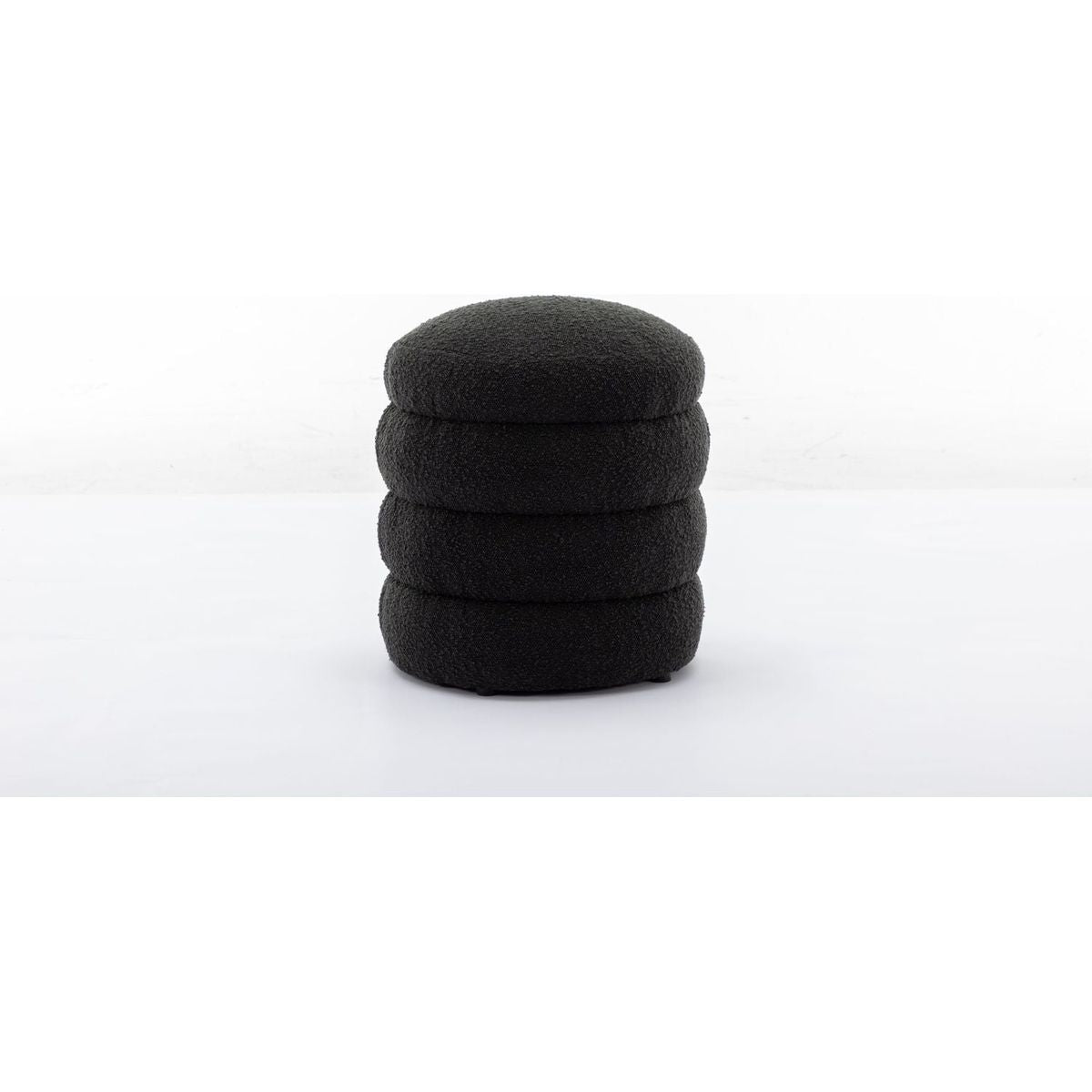 Soft Boucle Round Ottoman Footrest Stool,Black