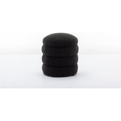 Soft Boucle Round Ottoman Footrest Stool,Black