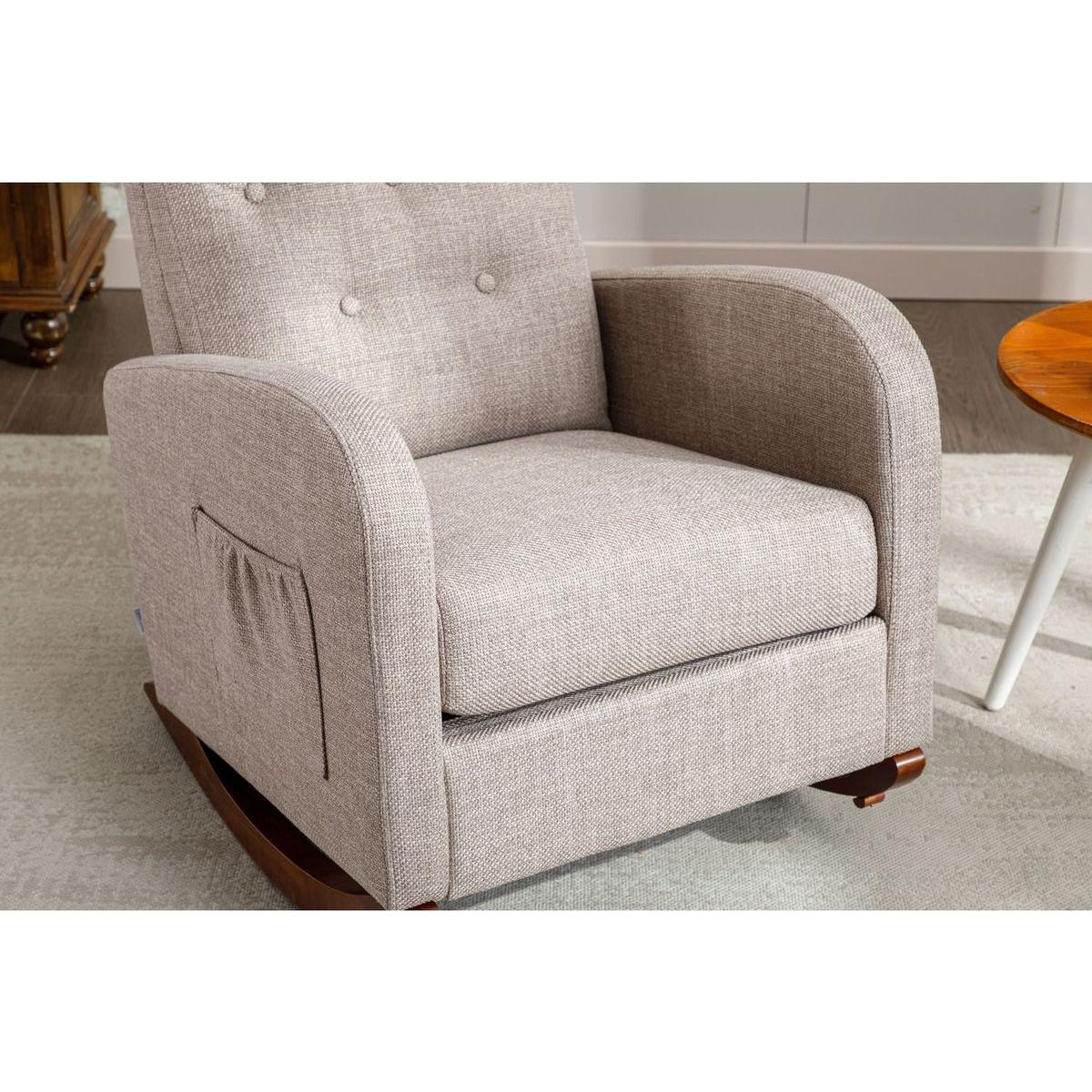 High Back Rocking Chair Nursery Chair .Comfortable Rocker Fabric Padded Seat .Modern High Back Armchair