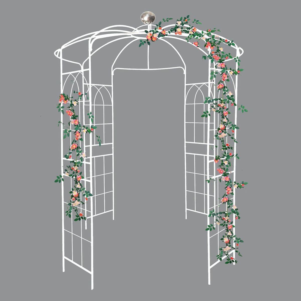Metal Garden Arch Iron Garden Arbors Gazebo Dia 81.3" x 114.2" High Birdcage Shape Pergola Pavilion for Wedding Ceremony White