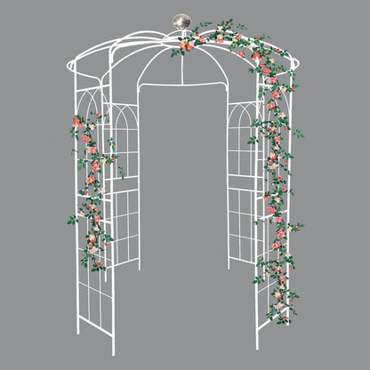 Metal Garden Arch Iron Garden Arbors Gazebo Dia 81.3" x 114.2" High Birdcage Shape Pergola Pavilion for Wedding Ceremony White