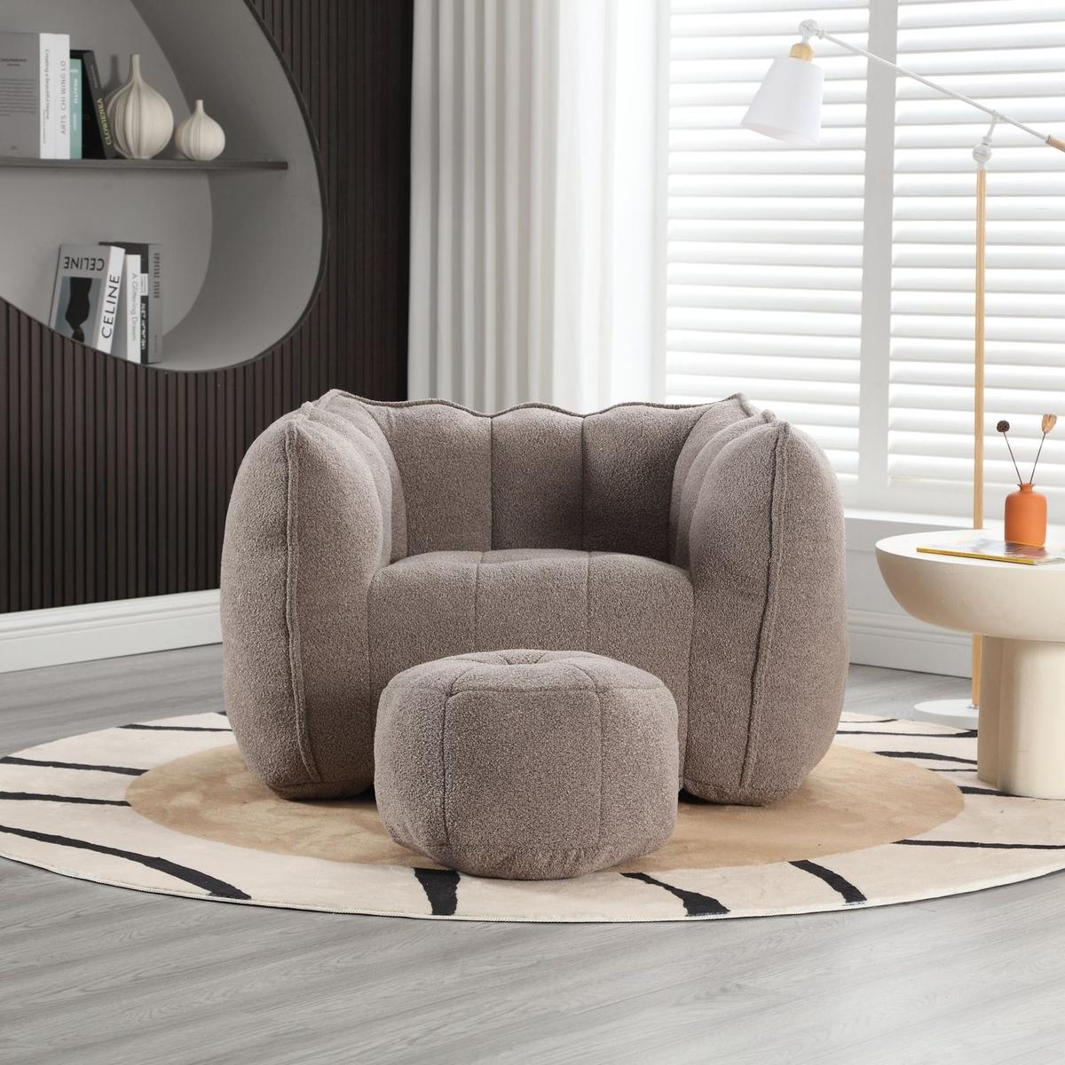 Soft Bean Bag Chair with High Resilient Foam(Chips)for living room and bedroom,Comfortable Square Lazy Sofa with Footstool, Cover for Adults to Gaming, Reading, and Watching TV - Streamdale Furniture