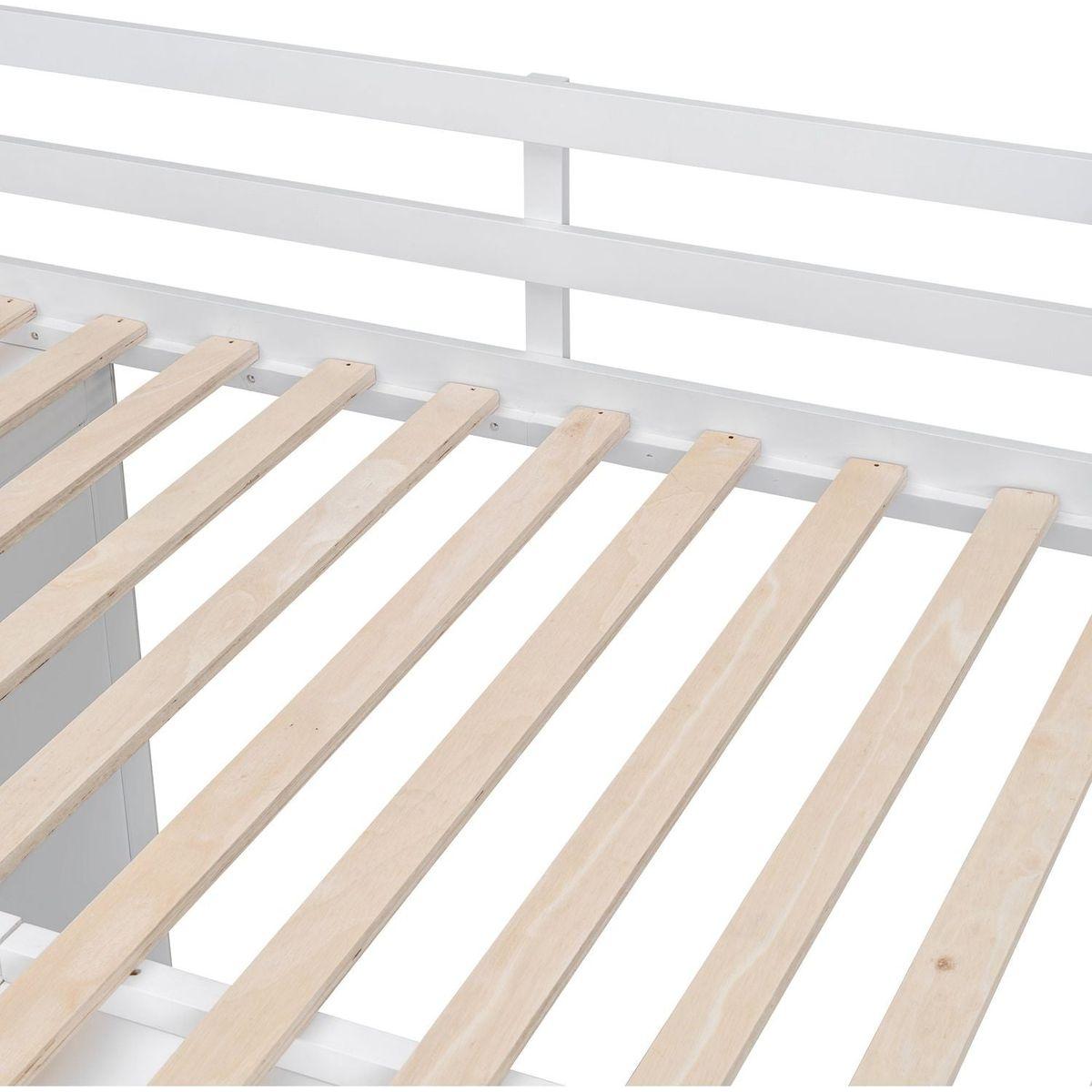 Full Size Wood Loft Bed With Built-in Wardrobes, Cabinets and Drawers, White