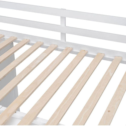 Full Size Wood Loft Bed With Built-in Wardrobes, Cabinets and Drawers, White