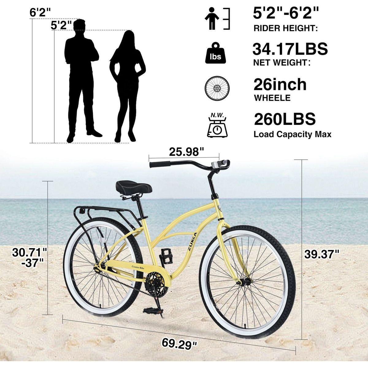 Single Speed Bicycles 26"Inch,Steel Frame, Wide Wheels for Stability, Rear Coaster Brakes,Multiple Colors Women's Beach Cruiser Bike