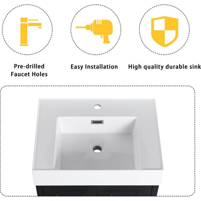 24 Inch Freestanding Bathroom Vanity with Resin Sink, With Soft Closing Door, KD-Package