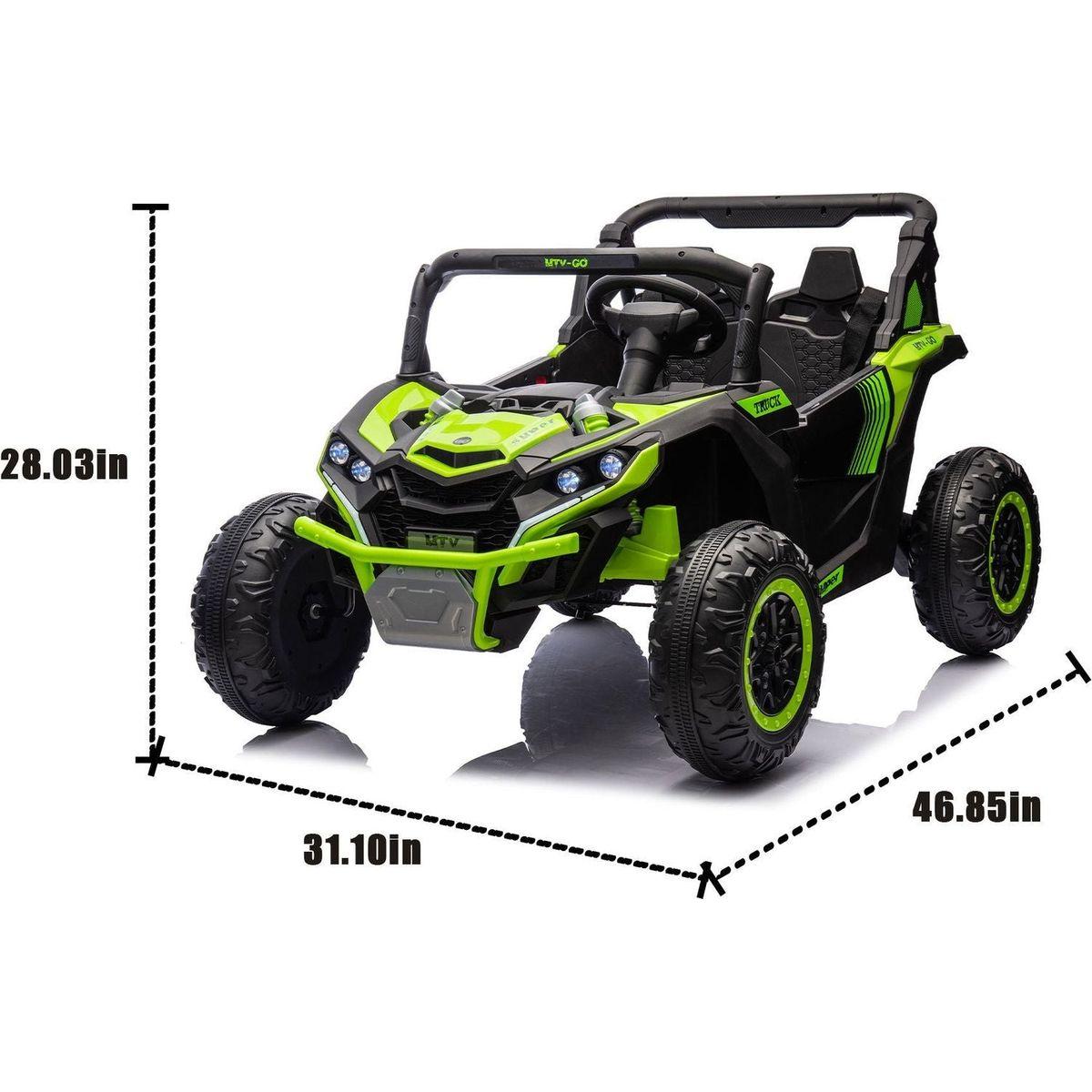 24V Two-Seater Kids Ride On UTV W/Parents Remote Control,Four-Wheel Suspension,Slow Start,Large wheel design,Anti-collision bar,Storage space,Music,USB,Bluetooth,Volume control,LED lights for Kids 3+.