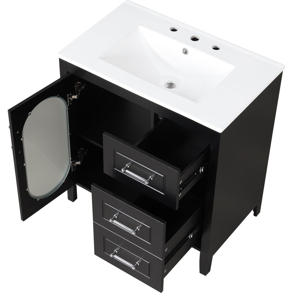 30" Bathroom Vanity with Sink, Bathroom Vanity Cabinet with Two Drawers and Door, Adjustable Shelf, Solid Wood and MDF, Black