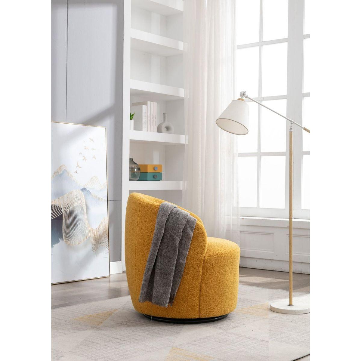 Teddy Fabric Swivel Accent Armchair Barrel Chair With Black Powder Coating Metal Ring,Yellow