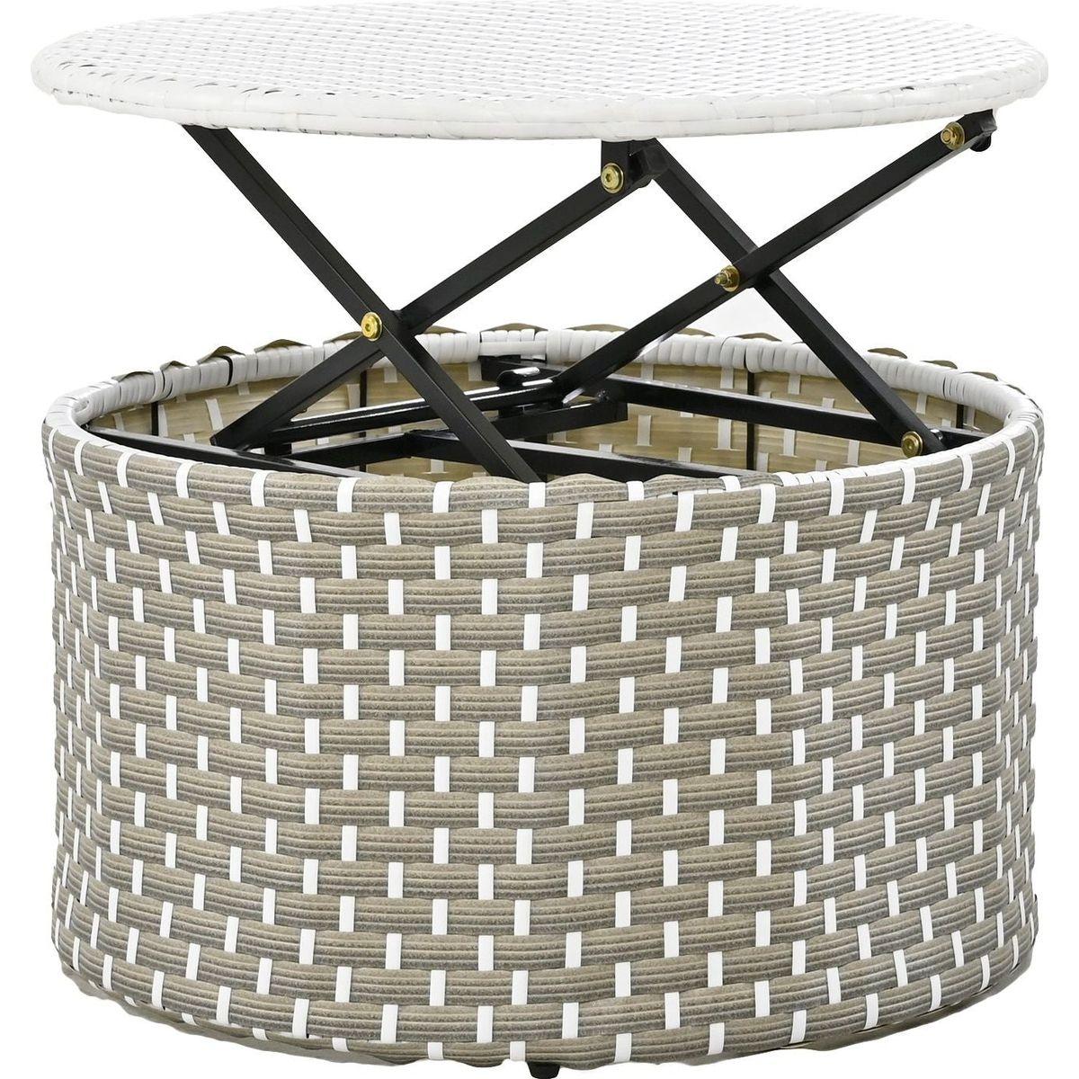 Patio Furniture Round Outdoor Sectional Sofa Set Rattan Daybed Two-Tone Weave Sunbed with Retractable Canopy, Separate Seating and Removable Cushion, Gray