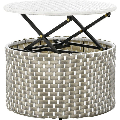 Patio Furniture Round Outdoor Sectional Sofa Set Rattan Daybed Two-Tone Weave Sunbed with Retractable Canopy, Separate Seating and Removable Cushion, Gray