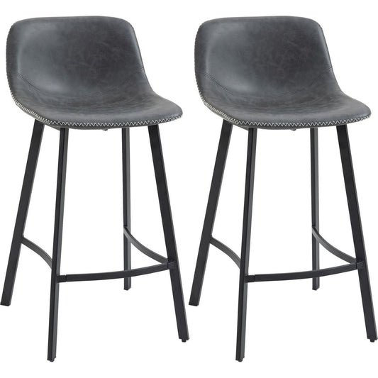 27.25" Counter Height Bar Stools, Industrial Kitchen Stools, Upholstered Armless Bar Chairs with Back, Steel Legs, Set of 2, Gray