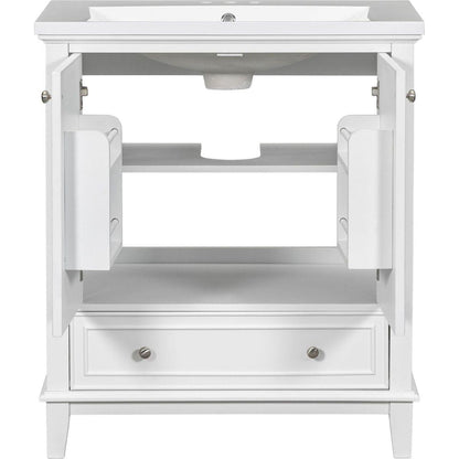 30" Bathroom Vanity with Sink Combo, Multi-functional Bathroom Cabinet with Doors and Drawer, Solid Frame and MDF Board, White