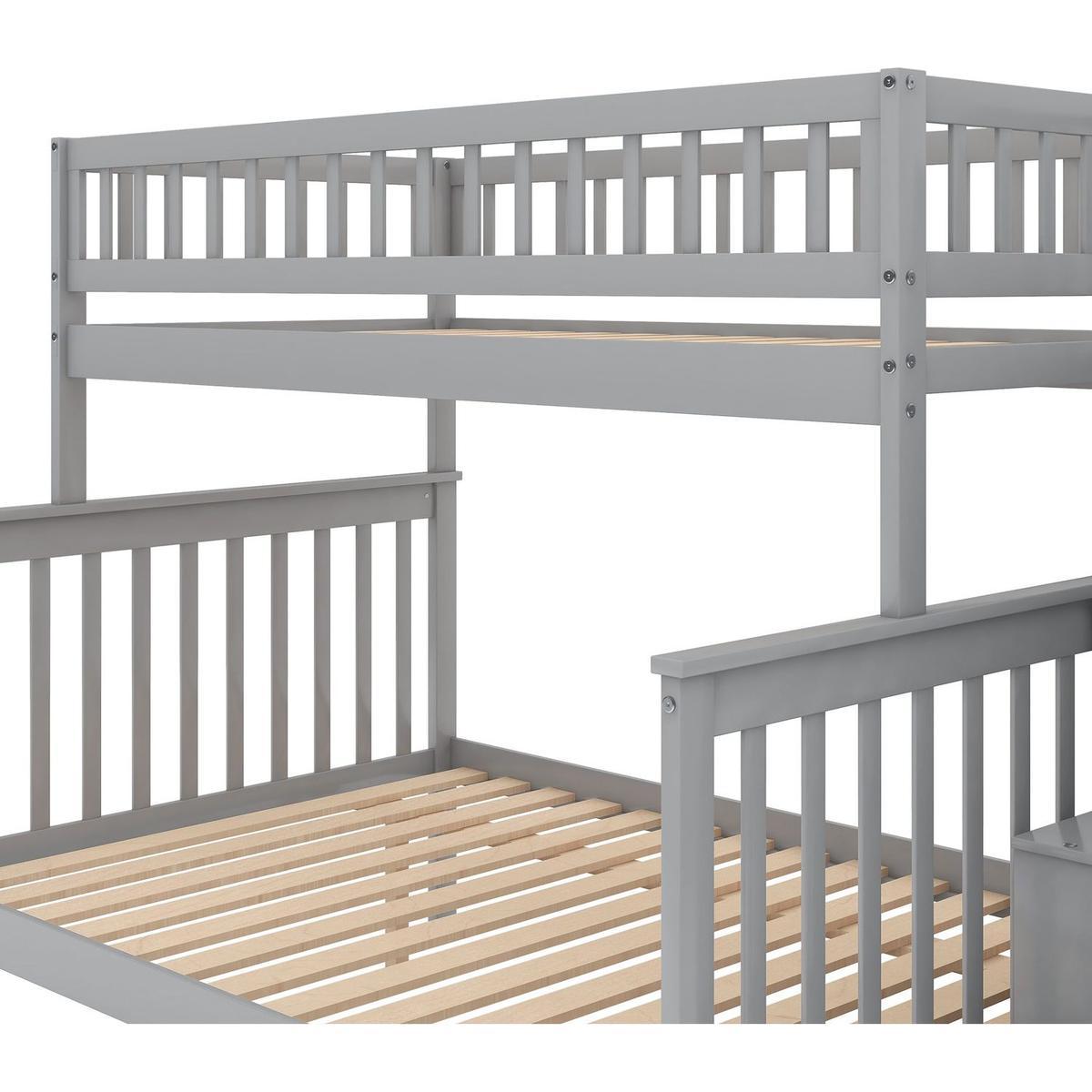 Twin over Full Stairway Bunk Bed with Storage, Gray
