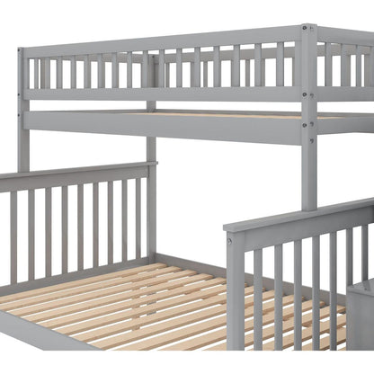 Twin over Full Stairway Bunk Bed with Storage, Gray