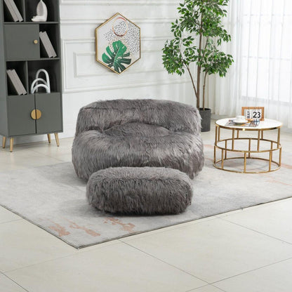 Bean Bag Chair Faux fur Lazy Sofa /Footstool Durable Comfort Lounger High Back Bean Bag Chair Couch for Adults and Kids, Indoor