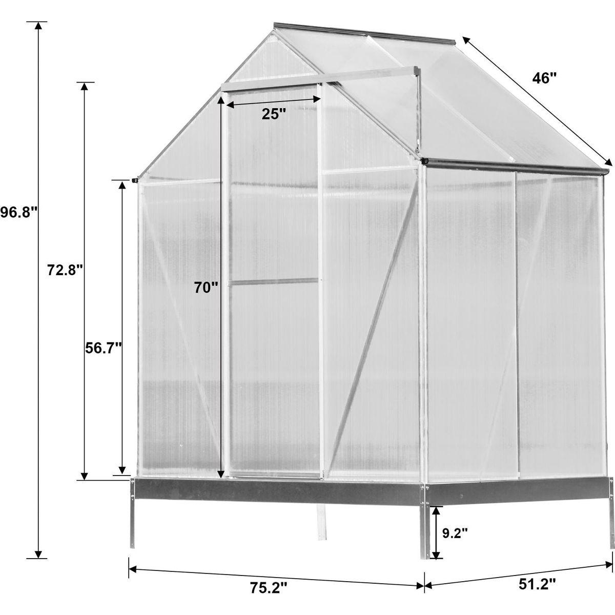 6.3'x4.2'x7' Polycarbonate Greenhouse, Heavy Duty Outdoor Aluminum Walk-in Green House Kit with Rain Gutter, Vent and Door for Backyard Garden, color aluminium