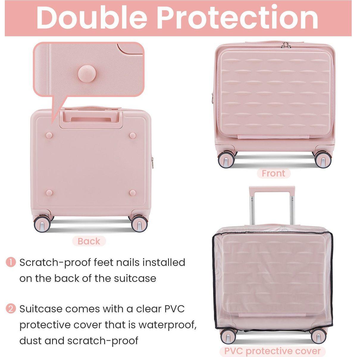 18" Carry On Luggage with Front Open Door &Laptop Interlayer, Hard Shell Suitcase Built-In TSA Luggage Lock, Hardside Lightweight PC Travel Suitcase for Women Men with Spinner Wheels Airline Approved