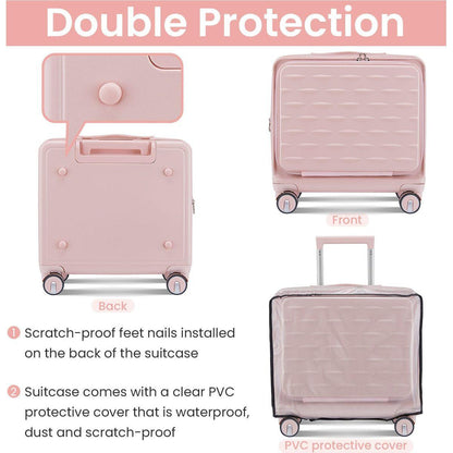 18" Carry On Luggage with Front Open Door &Laptop Interlayer, Hard Shell Suitcase Built-In TSA Luggage Lock, Hardside Lightweight PC Travel Suitcase for Women Men with Spinner Wheels Airline Approved