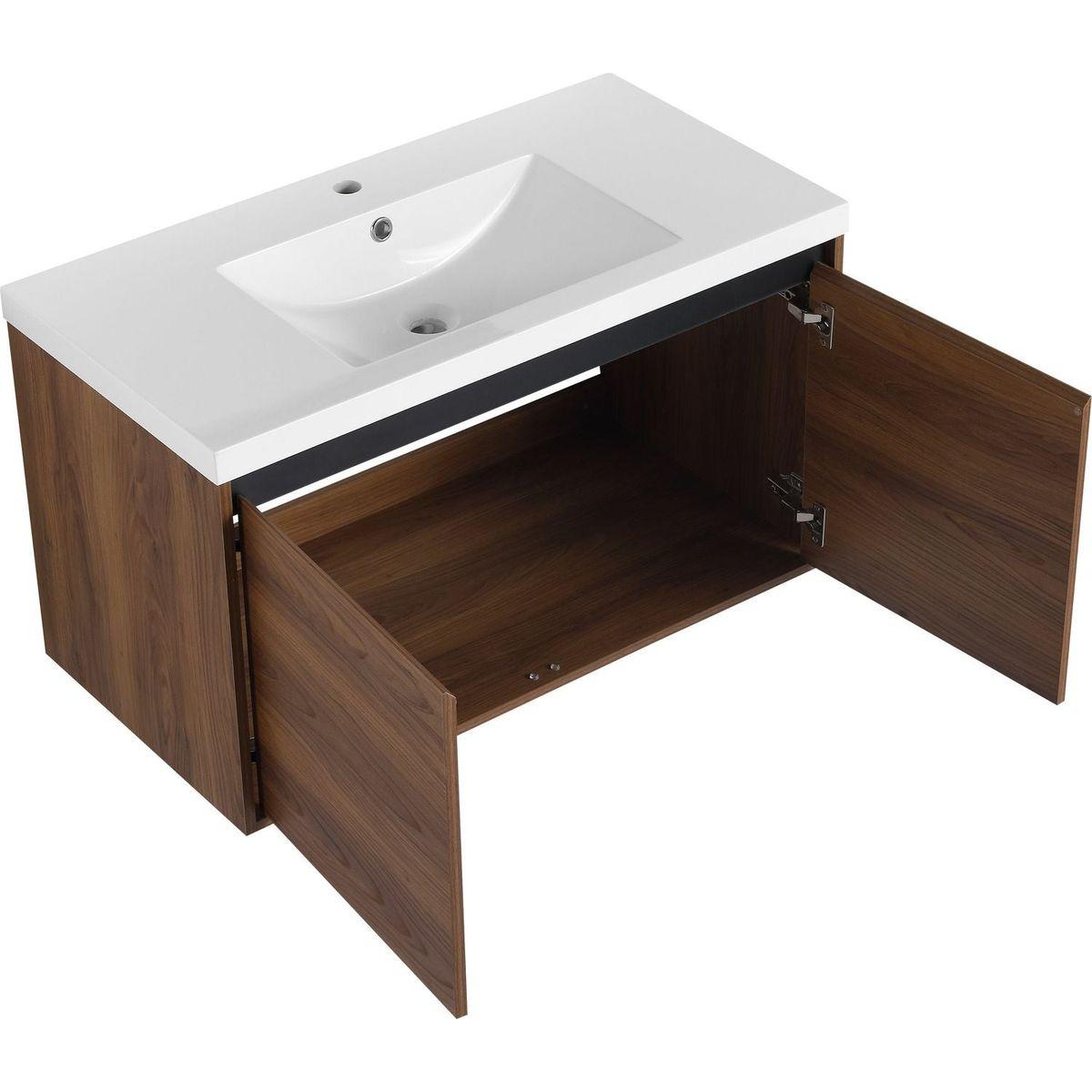 LEVISTAR Brown 36 Inch Bathroom Vanity with resin Countertop Sink, 2 Doors Bathroom Cabinet Set