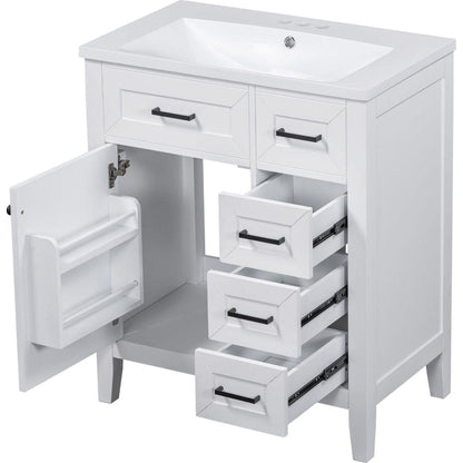 30" Bathroom Vanity with Sink Combo, White Bathroom Cabinet with Drawers, Solid Frame and MDF Board