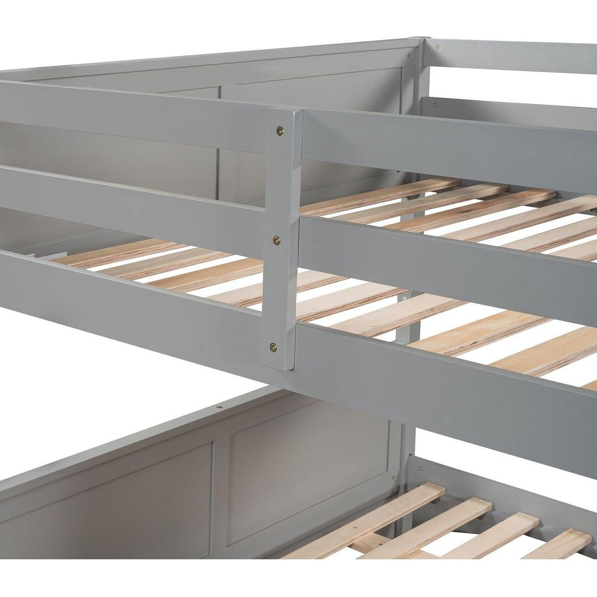 Full Over Full Bunk Bed with Twin Size Trundle, Gray