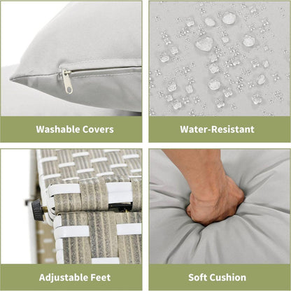 Patio Furniture Round Outdoor Sectional Sofa Set Rattan Daybed Two-Tone Weave Sunbed with Retractable Canopy, Separate Seating and Removable Cushion, Gray