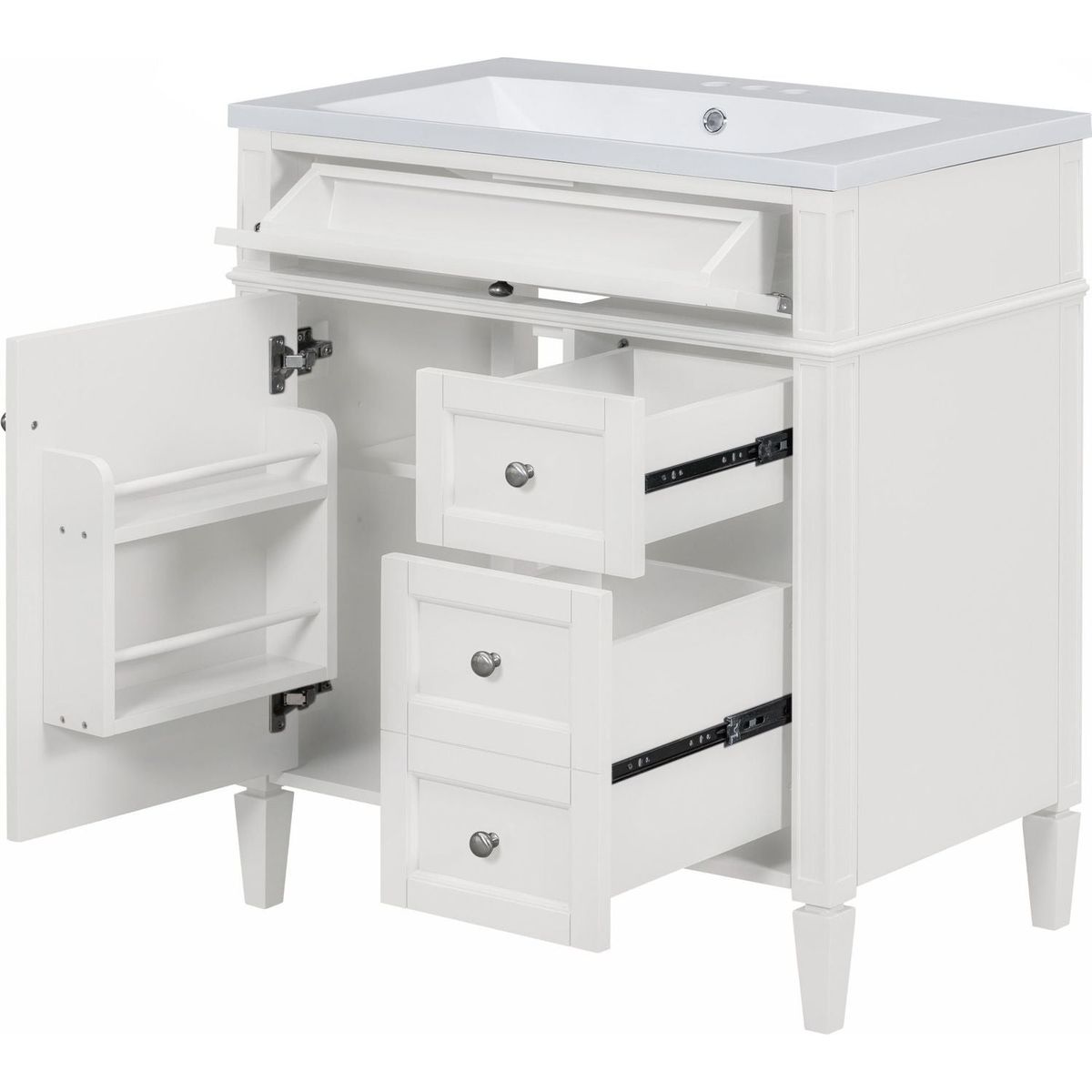 30" Bathroom Vanity with Top Sink, Modern Bathroom Storage Cabinet with 2 Drawers and a Tip-out Drawer, Single Sink Bathroom Vanity