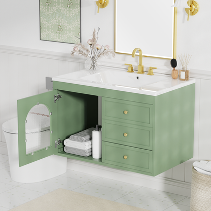 30x18x19.6 Inches Elegant Floating Bathroom Vanity Sink and Cabinet Combo - 1 Door and 2 Drawers