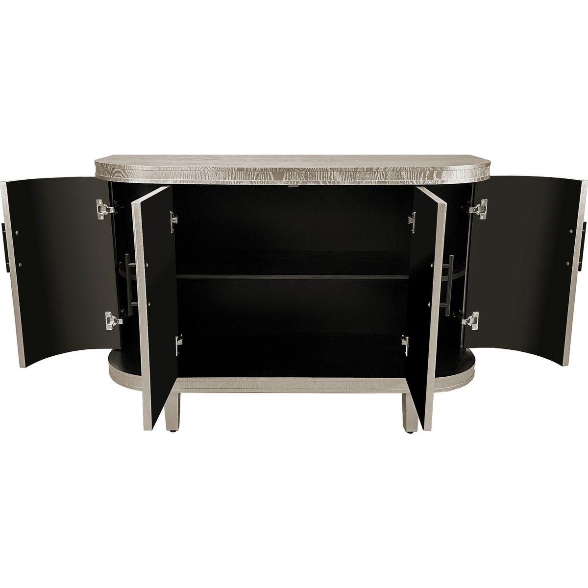 Modern Curved Sideboard 47.2-Inch Decorative Storage Cabinet Wooden Console Table Coffee Bar Cabinet with 4 Doors and Adjustable Interior Shelves for Living Room, Kitchen, Bedroom, Hallway (Champagne)