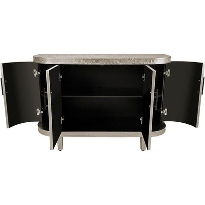 Modern Curved Sideboard 47.2-Inch Decorative Storage Cabinet Wooden Console Table Coffee Bar Cabinet with 4 Doors and Adjustable Interior Shelves for Living Room, Kitchen, Bedroom, Hallway (Champagne)