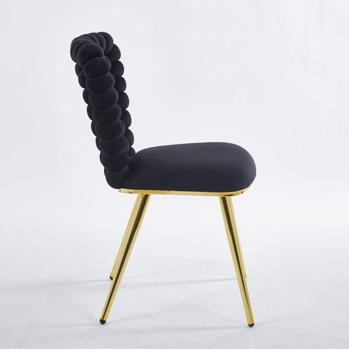 Modern chair(set of 2 ) with golden color iron tube legs, black soft cushions and comfortable backrest, suitable for dining room, living room, cafe,hairball back - Streamdale Furniture