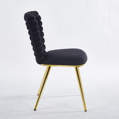Modern chair(set of 2 ) with golden color iron tube legs, black soft cushions and comfortable backrest, suitable for dining room, living room, cafe,hairball back - Streamdale Furniture