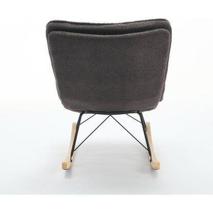 Lazy Rocking Chair,Comfortable Lounge Chair with Wide Backrest and Seat Wood Base, Upholstered Armless Rocker Chair for Living room, Balcony,Bedroom and Patio Porch. (GREY)