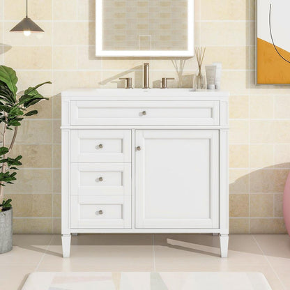 36" Bathroom Vanity with Top Sink, Modern Bathroom Storage Cabinet with 2 Drawers and a Tip-out Drawer, Single Sink Bathroom Vanity