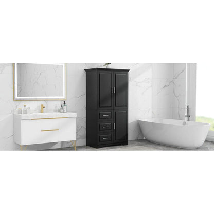 Tall and Wide Storage Cabinet with Doors for Bathroom/Office, Three Drawers, Black