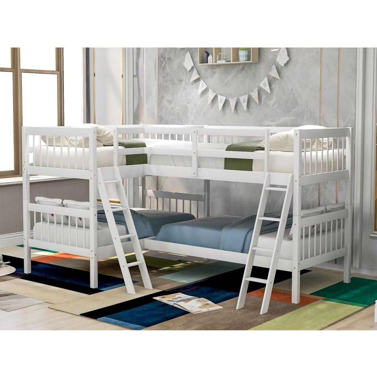 L-Shaped Bunk Bed with Ladder,Twin Size-Gray